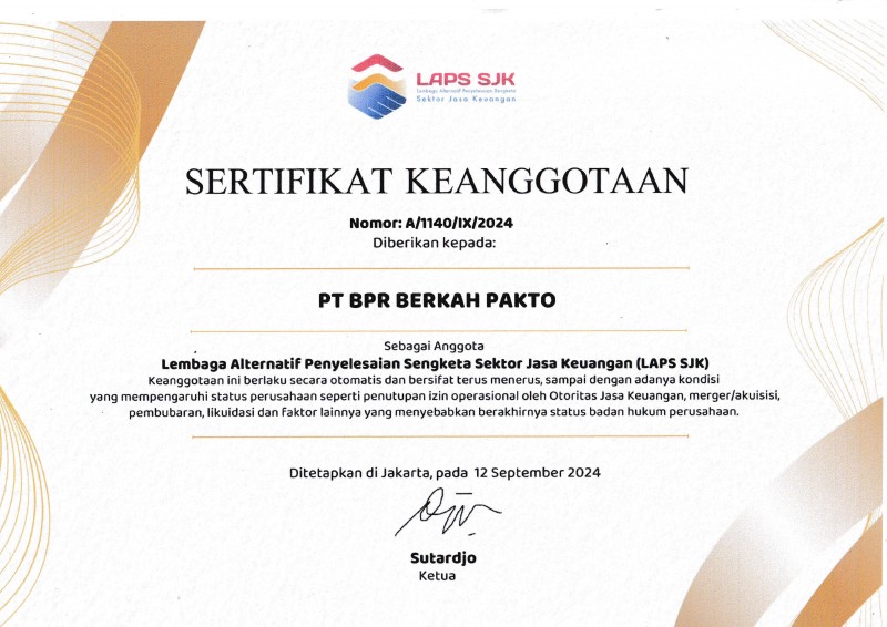 Sertifikat Anggota LAPS SJK